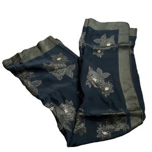 Floral Black Green Gold Square Fashion Mesh Sheer Scarf